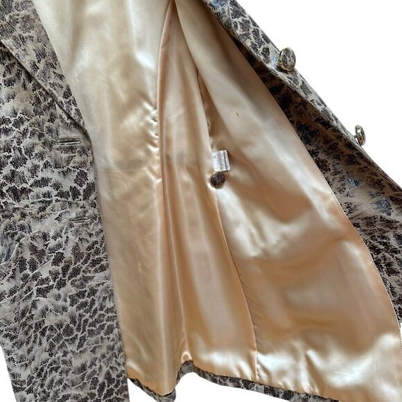 Alpaca Trench Coat Animal Print Vegan Leather Belted Waist Mob Wife Medium - Picture 8 of 14